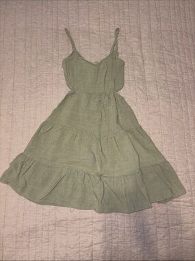 Altar'd State Olive Green Tiered Spaghetti-Strap Midi Dress